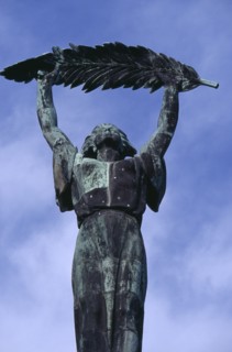 HUNGARY, Budapest, Soviet Liberation Monument on Gellert Hill. Detail of female figure holding