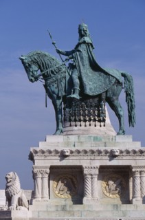 HUNGARY, Budapest, Equestrian statue of St Stephen in front of Matyas Church. Eastern Europe