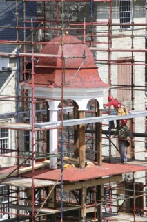 USA, New Hampshire, Harrisville, "Cupola from Granite Mill,  covered in scaffolding whilst being