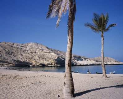 OMAN, Muscat, "Bandar Jissah beach near Al-Bustan Hotel just outside the capital city.  People at