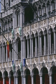 BELGIUM, Brabant, Brussels, Grand Place.  Maison du Roi.  Part view of exterior with carved