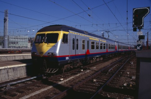 BELGIUM, Brabant, Brussels, Train at railway platform at North Railway Station.