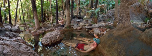 Australia, Western Australia, Near Kununurra, Panorama of the Zebedee Springs on El Questro