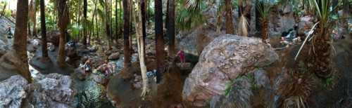 Australia, Western Australia, Near Kununurra, Panorama of the Zebedee Springs on El Questro