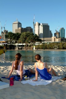 Australia, Queensland, Brisbane, Sunbathers in the Southbank Complex - Brisbane