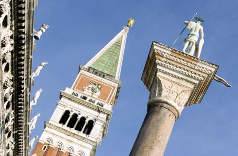 ITALY, Veneto, Venice, "The Campanile in St Mark's Square with the Column of San Teodoro, the