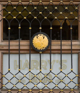 ITALY, Veneto, Venice, "A window of Harrys Bar, home of the Bellini cocktail, beside the Grand