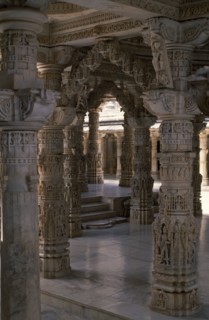INDIA, Rajasthan, Mount Abu, Dilwara Temple complex dating from 11th-13th century A.D.  Detail of