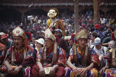 INDIA, Ladakh, Hemis Gompa, "Tibetan Buddhist lamas dressed for Hemis Festival to celebrate the