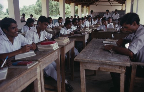 SRI LANKA, Education, Teacher and pupils in classroom of rural school.