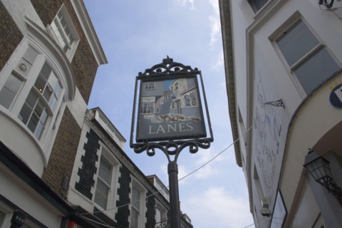 ENGLAND, East Sussex, Brighton, Sign marking the entrance to the Lanes shopping area.