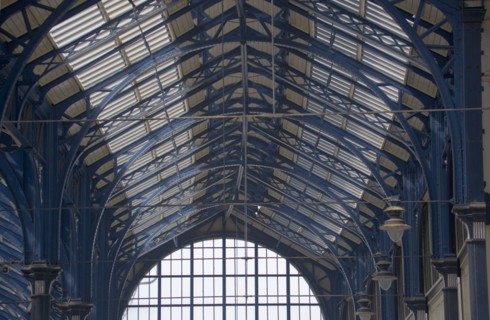 ENGLAND, East Sussex, Brighton, Interior roof of Brighton Railway Station.