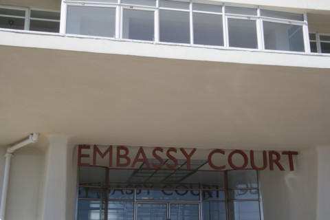 ENGLAND, East Sussex, Brighton, Embassy Court restored Art Deco apartment block on the sea front.