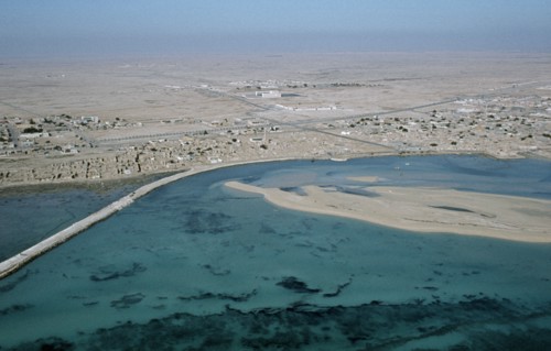 QATAR, Architecture, Coastal town with the desert beyond