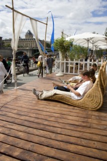 FRANCE, Ile de France, Paris, "The Paris Plage urban beach. People strolling between the River