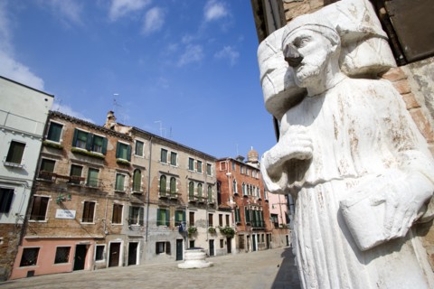 ITALY, Veneto, Venice, One of the three Mori in the Campo di Mori in the Cannaregio district. With