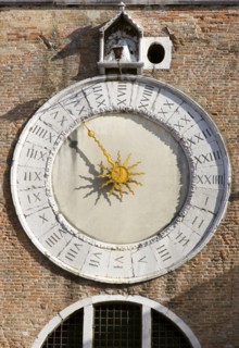 ITALY, Veneto, Venice, The clock of San Giacomo di Rialto in the San Polo and Santa Croce district.