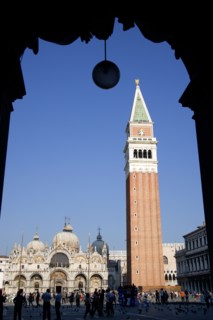 ITALY, Veneto, Venice, The Campanile and Basilica of St Mark in Piazza San Marco filled with