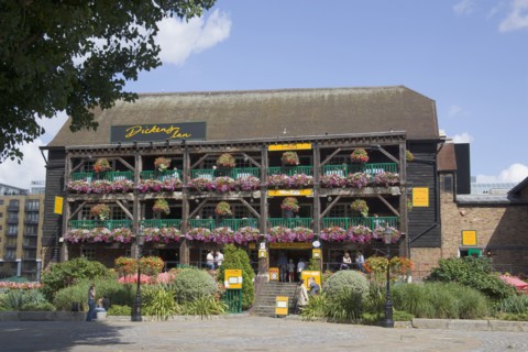 ENGLAND, London, Dickens Inn pub and restaurant in St Catherine’s dock.