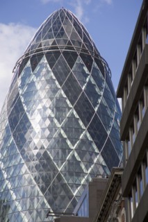 ENGLAND, London, Detail of the Swiss RE Building alternatively known as the Gherkin. 30 St Mary Axe