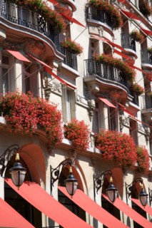 FRANCE, Ile de France, Paris, The facade of the five star Hotel Plaza Athenee on the Avenue