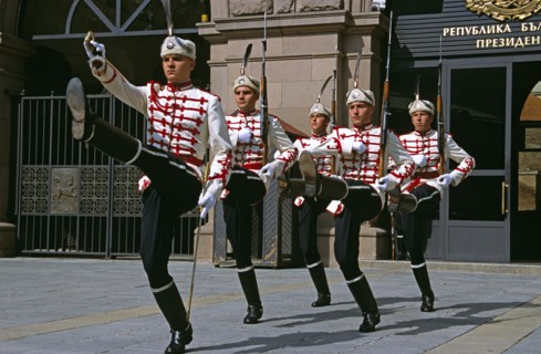 BULGARIA, Sofia, "Guard of honour marching during changing of the guard outside the Presidency