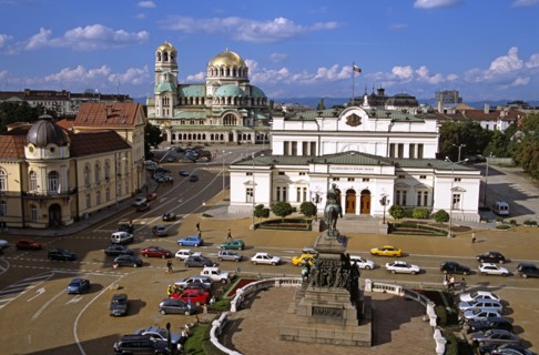 BULGARIA, Sofia, "Liberation Monument, Bulgarian Parliament Building, Science Academy, and