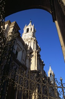PERU, Arequipa, "Arequipa Cathedral and gates, Plaza de Armas."