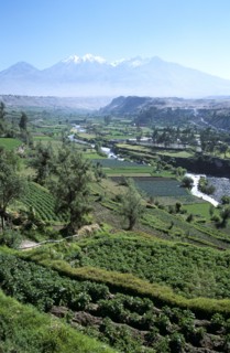 PERU, Arequipa, "Chachani Mountain, River Chili and valley."