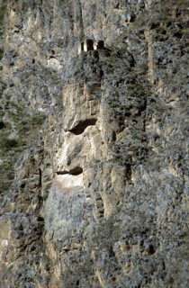PERU, Near Cusco, Ollantaytambo, "God Tunupa (Viracocha) on Pinkuylluna Mountain, Ollantaytambo,