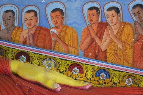 SRI LANKA, Anuradhapura, Detail of the reclining Buddha in Isurumuniya Vihara (Rock Temple).