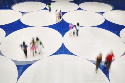 SINGAPORE, Architecture, Circular pattern on a shopping mall floor.