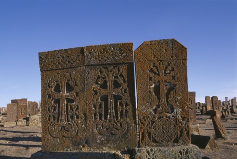 ARMENIA, Noradouz, Carved memorial stones or Khachkars dating from 13th century.