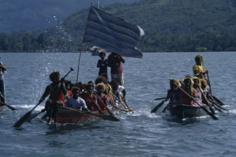 PACIFIC ISLANDS, Melanesia, Solomon Islands, "Malaita Province, Lau Lagoon.  Wedding party arriving