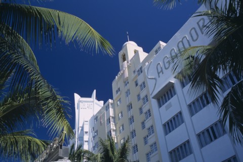 USA, Florida, Miami, "South Beach. Collins Avenue. The Delano, The National and The Sagamore Hotel