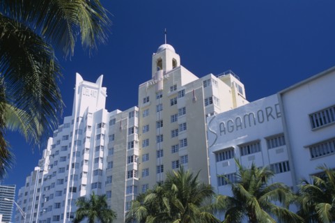 USA, Florida, Miami, "South Beach. Collins Avenue. The Delano, The National and The Sagamore Hotel