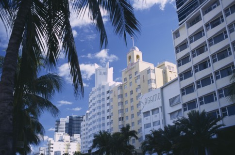 USA, Florida, Miami, "South Beach. Collins Avenue. The Delano, The National and The Sagamore Hotel