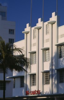 USA, Florida, Miami, South Beach. Ocean Drive. The Carlyle Hotel seen in early morning light with a