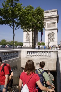 FRANCE, Ile de France, Paris, Tourists entering the pedestrian tunnel under the Place de Charles de