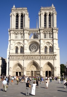 FRANCE, Ile de France, Paris, Tourists in the Place du Parvis Notre Dame in front of the west front
