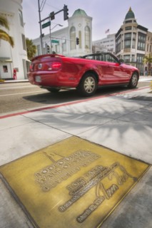 USA, California, Los Angeles, Beverly Hills. A plaque on the Rodeo Drive Walk of Style.