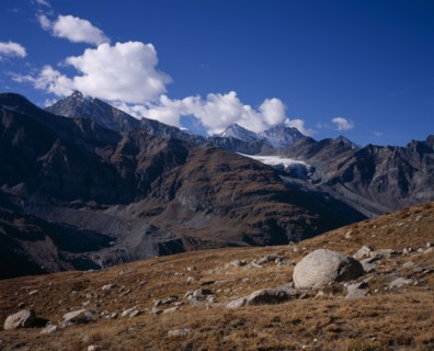 SWITZERLAND, Valais, Upper Saastal , Above Stausee Mattmark. Allalinhorn 4027metres  (13188ft ) on