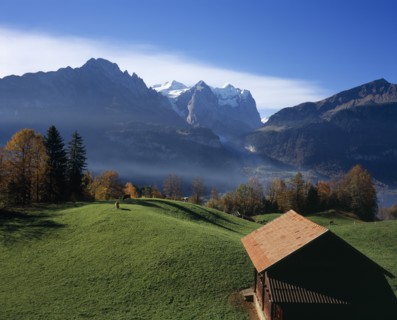 SWITZERLAND, Bernese Oberland, Bern , Hasliberg farmland north of Meringen. Farm building and