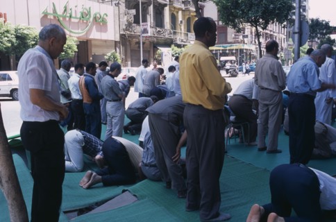 EGYPT, Cairo Area, Cairo, Men taking part in Friday Prayers