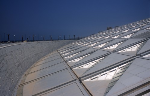 EGYPT, Nile Delta, Alexandria, "Bibliotheca Alexandrina modern library with detail of  interlocking