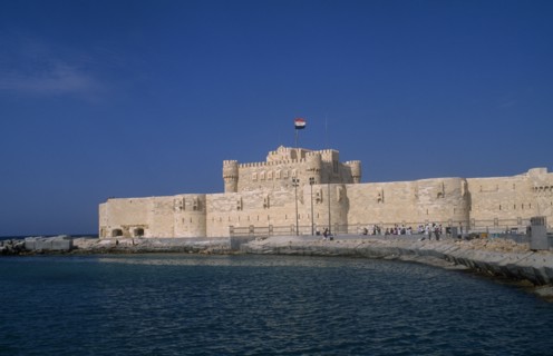 EGYPT, Nile Delta, Alexandria, Fort Qaitbey seen from across water