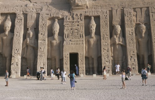 EGYPT, Nile Valley, Abu Simbel, Hathor Temple . Built for Ramses II's wife Nefertari. Six standing