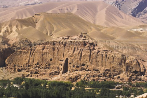 AFGHANISTAN, Bamiyan Province, Bamiyan , View of Bamiyan valley showing cliffs with empty niche