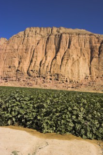AFGHANISTAN, Bamiyan Province, Bamiyan , Caves in cliffs near empty niche where the famous carved