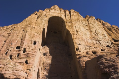 AFGHANISTAN, Bamiyan Province, Bamiyan , Empty niche in cliffs where the famous carved large Budda